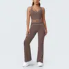 Nuevo conjunto de yoga cepillado de bloques de color, traje deportivo casual de cintura alta y pierna ancha, ropa para ejercicio al aire libre, correr y fitness para mujeres