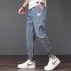 Calças Casuais Finas de Seda Gelada Masculinas de Verão, Calças Jogger Largas Cropped Versáteis da Moda para Primavera e Verão