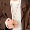 Colar com Pingente de Pedra Olho de Tigre Dourado Super Brilhante para Mulheres, Corrente de Suéter Retro Versátil Longa de Luxo Leve de Alta Qualidade para Outono e Inverno