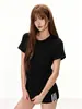 Camiseta de Manga Corta de Algodón Puro para Mujer, Cuello Redondo Estilo Americano, Hombro Recto, Nuevo Modelo de Verano, Top Casual Delgado a la Moda, Estilo Ins