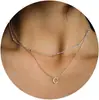 Colar Feminino Europeu e Americano de 26 Letras Camada Dupla Aço Inoxidável Miçanga Camadas Corrente Clavícula Colar com Letra Inicial