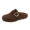 Em estoque~Sapatos de lã de cordeiro com sola grossa para mulheres, estilo Birkenstock de pelúcia, sem cadarço, forrados com fleece para aquecimento, chinelos de algodão femininos