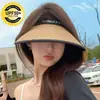 Primavera 2025 Novo Chapéu de Sol com Proteção UV Feminino Chapéu Feminino Aba Larga Fashionável Tendência Cobertura Facial Solar Topo Vazio