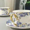 Suministro Directo Transfronterizo D Hogar Lujo Hortensia Taza de Café y Platillo Estilo Europeo Juego de Té de la Tarde Taza de Té Negro 2 Tazas 2 Platos Caja de Regalo