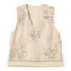 Estilo Novo de Primavera Novo Estilo Chinês Design de Alto Padrão Bordado de Contas de Cabacinha Conjunto de Colete com Decote U e Saia para Mulheres P0134