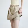 Saia Midi de Nylon Caqui de Secagem Rápida para Trabalho Feminina Verão Nova Cintura Alta Fluida Linha A Estilo Americano Saia Bodycon Calça
