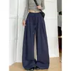 Calça casual de cintura alta com cordão e perna larga estilo americano para mulheres, nova coleção outono 2026, caimento relaxado, calça casual reta que afina