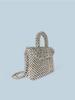 Bolsa de Mão Tecida com Contas Prateadas Simples Casual Brilhante de Luxo Leve Exquisita Retrô Feita à Mão Bolsa de Banquete