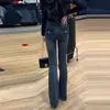 Estilo Novo Outono e Inverno Jeans Bootcut Americano Retrô de Cintura Alta Justo para Mulheres Estilo Coreano Slim Fit Jeans Casual Elástico