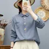 Camisa de algodón suave de doble capa, gasa de algodón, estampado de espiga para mujer, manga larga, estilo japonés de exportación, top con bordado de corazón