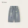 Roupa Infantil Bangxuan Calça Reta com Aplique de Estrela para Crianças Pequenas Jeans Soltinho Infantil Estilo Primavera e Outono Calça Versátil para Meninas