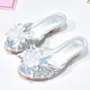 Zapatos de princesa Aisha para verano de niña, pantuflas de tacón alto, sandalias infantiles de dibujos animados versátiles, zapatillas de casa para niños con pedrería