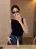 Chaleco de Punto sin Mangas Negro para Mujer Verano Nuevo Estilo Coreano Ajustado Adelgazante Color Sólido Ropa Exterior Top Camisola sin Espalda