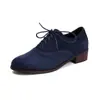 Zapatos Planos Retro Estilo Británico para Mujer Ante Punta Redonda Tacón Grueso Tacón Bajo Cordones Delanteros Brogue Casual Zapatos Planos de Boca Baja para Mujer