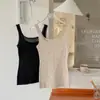 Camisola de Ganchillo con Cuello Redondo de Lana para Mujer, Estilo Delgado de Primavera y Verano, Capa Base de Alta Elasticidad, Corte Ajustado, Top sin Mangas para Ropa de Abrigo