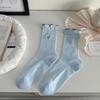 Calcetines Calcetines de Tubo Medio Finos de Primavera y Verano para Mujer Calcetines Antibacterianos Calados Calcetines Bordados con Lazo Calcetines para Mujer que Combinan con Todo Lote de Zhuji