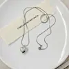 Collar de Perlas con Corazón Cepillado de Alto Gama Estilo Coreano para Mujer, Versátil para Otoño e Invierno, Cadena de Suéter de Doble Capa para el Trabajo