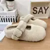 Sapatos de Pelo Baotou Feminino Roupa de Exterior 2026 Inverno Novo Estilo Quente Mais Veludo Slip-on Solado Grosso Plataforma Meio Chinelos Chinelos de Algodão