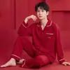 Pijama rojo para hombre para primavera y otoño, de manga larga, nuevo modelo 2026, adecuado para el año zodiacal y bodas, conjunto de seda para casa talla grande