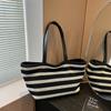 Bolsa de Lona para Mulheres, Grande Capacidade, Novo Estilo 2026, Bolsa de Ombro Casual com Listras para Compras, Bolsa Tote Versátil para Aula e Trabalho