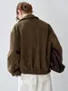 Chaqueta bomber retro de gamuza con solapas estilo británico para mujer, corta, corte holgado, con hombros caídos, dobladillo elástico y cintura ceñida