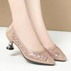 Tacones altos de mujer a la moda elegante elegante primavera nuevos zapatos de una sola capa estilete tacón medio malla transpirable hueco zapatos de cuero de mujer