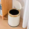 Papelera Doméstica Estilo Lujo Ligero con Tapa, Doble Capa con Borde Dorado, Apertura Amplia, Adecuada para Cocina, Sala de Estar, Oficina, Papelera Redonda Grande
