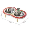 Tigela dupla de aço inoxidável estilo Natal transfronteiriça para gatos, tigela para cães que protege o pescoço, tigela para animais de estimação de uso duplo, tigela de comida para gatos, tigela de água, recipiente de comida