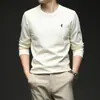 Camiseta de Manga Larga para Hombre con Cuello Redondo de Algodón de Fibra Larga 250g Otoño 2025 Nueva Moda Casual Sudadera Básica Bordada para Hombre