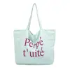 Bolsa Tote de Nylon Casual Popular Estilo Coreano, Bolso de Mano de Moda con Estampado de Letras, Bolso de Hombro de Doble Cara Rayado Moderno para Mujer