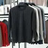 Suéter de Punto Grueso con Forro de Vellón de Terciopelo de Visón, Manga Larga para Hombre, Invierno, Cuello Alto Parcial, Jacquard Rayado Casual, Suéter Base