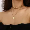 Moda Europeia e Americana Versátil Textura Metálica Colar Duplo Liga Concha Pingente de Vieira Colar Estilo Étnico
