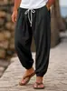 Pantalones Jogger de Algodón y Lino para Hombre de Nueva Colección Otoño, Cintura Elástica, Color Sólido, Cómodos y Transpirables, para Exportación