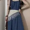 Diseño Estilo Coreano Encaje Bordado Cinturón de Encaje Bufanda de Seda Superpuesta con Falda de Gasa de Longitud Media Accesorios para Cortina de Trasero