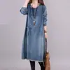 Vestido de Mezclilla de Manga Larga con Bolsillos Lavados Desgastados Cuello Redondo Holgado Talla Grande Estilo Coreano Otoño 2026