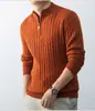 Suéter de punto para hombre de alta calidad, nuevo, grueso, cálido, con cuello de cremallera, color liso, moda casual para hombre