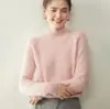 Bai Cai Rong Novedad Otoño e Invierno Hombro Raglán Cuello Medio Alto Tejido de Cachemir Ajustado Versátil Suéter Base Moda