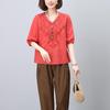 Traje Casual Feminino Pequeno Verão 2024 Algodão com um Conjunto de Moda Mãe Camisa Calça de Algodão Conjunto de Duas Peças