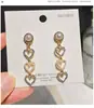 Pendientes de Perla de 3 Corazones Tachonados de Diamantes, Estilo Hada, Ultra-Hada, Estilo Fresco, Estilo Francés, Pendientes de Perla de Celebridad de Internet