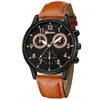 Relógio de Pulso Quartz com Pulseira de Couro PU, Design Criativo e Personalizado, Estilo Business Casual, Três Mostradores Falsos, Luminous, Relógio para Estudante, Mostrador Exquisito