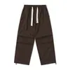 Pantalones Cargo tipo Jogger Rectos de Pierna Ancha de Nueva Colección Otoño Estilo Americano High Street Sueltos de Cintura Alta con Cordón Plisados