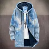 2025 Cardigan Casual Masculino com Capuz e Zíper Padrão Tie-Dye Cross-Border Temu Jaqueta de Algodão Forro Cinza DIY