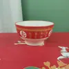 Tigela Cerâmica Hakka Rima Tigela Longevidade Tigela de Pé Alto Cor Sob Esmalte Banquete de Longevidade da Pessoa Idosa Meio Vermelho Vermelho Completo Brinde de Retorno Agradecimento Presente de Aniversário