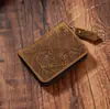 Cuero Crazy Horse Tarjetero Antimagnético RFID de Gran Capacidad Ranura para Tarjetas Bolsa Acordeón Tarjetero Ranura para Múltiples Tarjetas Cuero Genuino Monedero Retro
