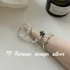Joia de Prata Design Estilo Ins Dongdaemun Coreano Prata de Lei S925 Anel Patchwork Floral Esmalte Preto e Branco de Alto Padrão