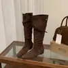 Botas de Caña Alta Vintage de Dos Vías para Mujer de Nueva Temporada con Diseño Plegado que Aumenta la Altura, Botas Vaqueras Occidentales de Punta Aguda Nuevas para Otoño/Invierno
