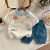 Traje de verano para niños Moda nueva Bebé Verano Niños Delgado Coche helicóptero Manga corta Conjunto de dos piezas