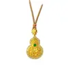 Colgante de Calabaza Loto Incrustado de Diamantes, Estilo Antiguo Oro Arena Doble Cara Hueco Filigrana Cobre Chapado en Oro, Estilo Chino Nuevo con Cuerda