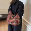 Outono e inverno nova lã xadrez bolsa de ombro grande capacidade bolsa tote vintage all-match moda viajante bolsa feminina