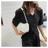 Bolsa de tecido artística estilo coreano, bolsa de ombro de veludo cotelê simples e casual para mulheres, bolsa transversal mini de cor sólida, bolsa de mão de lona